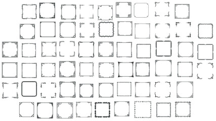 Big Set Black Simple Line Frame Collection Doodle Square Floral Frame Elements Vector Design Style Sketch Isolated Illustration For Banner