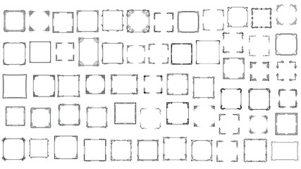 Big Set Black Simple Line Frame Collection Doodle Square Floral Frame Elements Vector Design Style Sketch Isolated Illustration For Banner