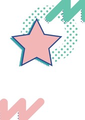Composition of pink star with pink and green line and dot patterns on white background