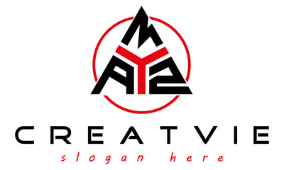 Obraz na płótnie Canvas triangle badge with circle AMZ letter logo design vector, business logo, icon shape logo, stylish logo template