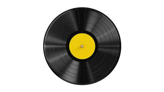 Realistic seamless looping 3D animation of the yellow label vinyl record rendered in UHD with alpha matte