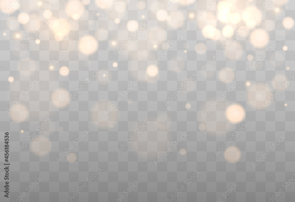 Poster Shining bokeh isolated on transparent background. Golden bokeh lights with glowing particles isolated. Christmas concept