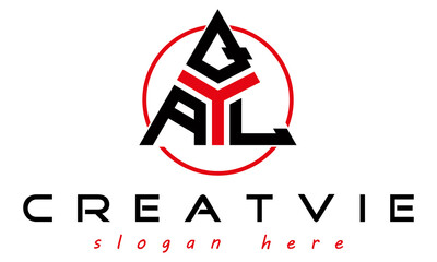 Obraz na płótnie Canvas triangle badge with circle AQL letter logo design vector, business logo, icon shape logo, stylish logo template