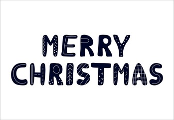 Merry Christmas hand drawn vector lettering in black color on white isolated background. Banner, postcard, poster design element.