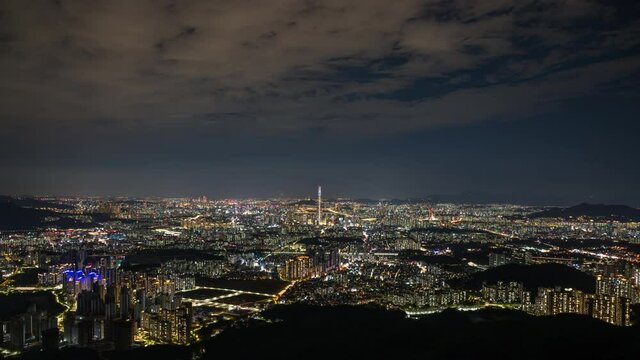 Seoul city sky and  modern building at nigth  for showing routine metropolitan lifestyle, time lapse effect of scenic cityscape in seoul city south korea