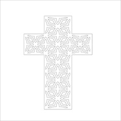 cross with black and white patterns on a white background. 
Repeating geometric pattern from striped elements. 