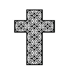 cross with black and white patterns on a white background. 