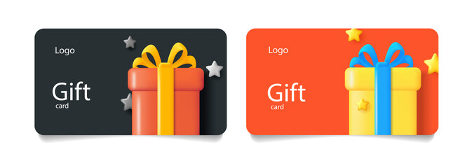 Loyalty program, customer gift reward bonus card with illustration of 3d render style, clean modern template