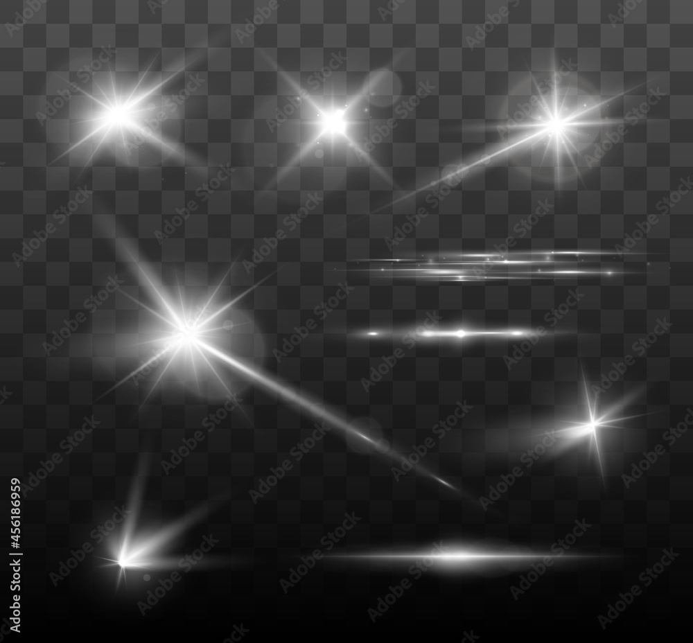 Aufkleber set of shining sparkles and lens flares. glowing lights isolated on transparent background. vector i