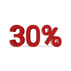 Obraz na płótnie Canvas 30 percentage discount red 3d text over a white background