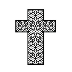 cross with black and white patterns on a white background. 