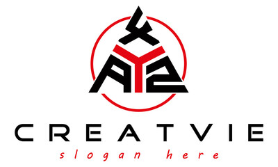 Obraz na płótnie Canvas triangle badge with circle AXZ letter logo design vector, business logo, icon shape logo, stylish logo template