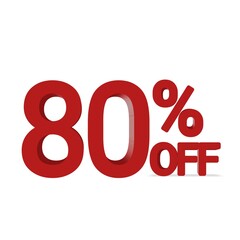 80 percentage discount off red 3d text over a white background