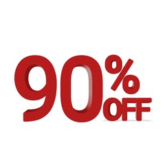 90 percentage discount off red 3d text over a white background