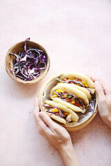 Bao bun in bamboo steamer 