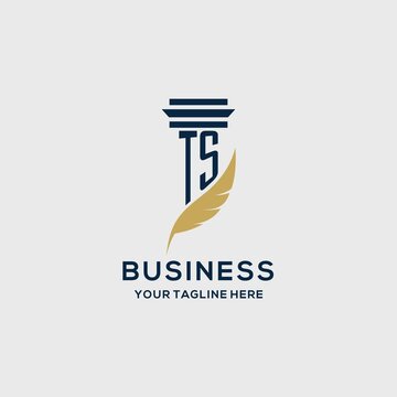 TS monogram initial logo with pillar and feather design