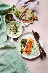 Cooked salmon fish on plate