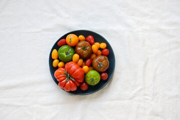 Colorful tomatoes top view 