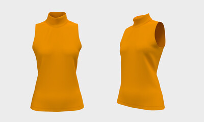 Sleeveless turtleneck shirt mockup in front and side views, 3d rendering, 3d illustration