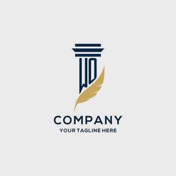 WO monogram initial logo with pillar and feather design