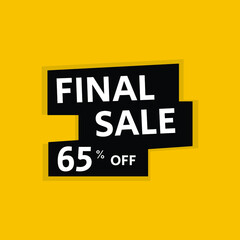 65 Percent Off, Discount Sign Banner or Poster. Special offer price signs