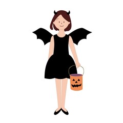 Fototapeta premium ハロウィン 悪魔の仮装をする女の子 