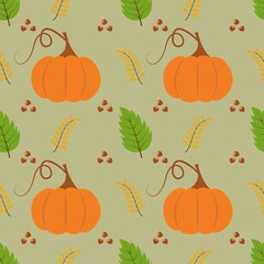 Cute pumpkins, leaves and berries.