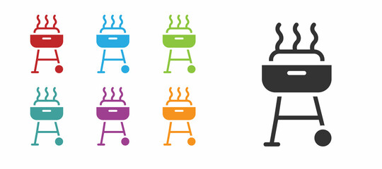 Black Barbecue grill icon isolated on white background. BBQ grill party. Set icons colorful. Vector