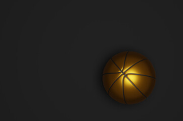 Fototapeta premium Golden basketball on a black background, 3d rendering