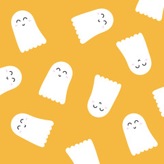 Halloween background. Seamless pattern of cute cartoon ghosts