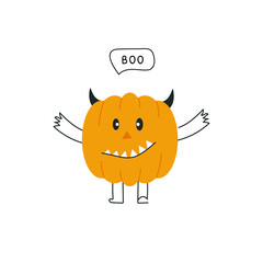 Cute pumpkin illustration. Happy cute character for Halloween.