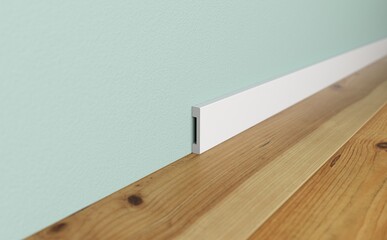 White skirting board in the interior. 3D rendering of a part of the interior. 