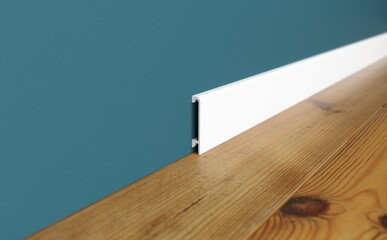 White skirting board in the interior. 3D rendering of a part of the interior. 