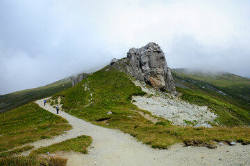 Fototapeta na wymiar On the way to Omu Peak, hiking from Babele to Omu Chalet Route, Bucegi Plateau , Carpathians Mountains, Prahova , Romania
