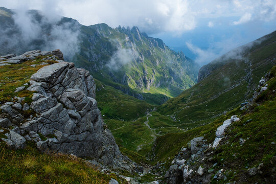 Gorgeous landscape with rocks on the way to Omu Peak, Babele  - Omu Chalet Route, Bucegi Plateau, Carpathians Mountains, Prahova, Romania