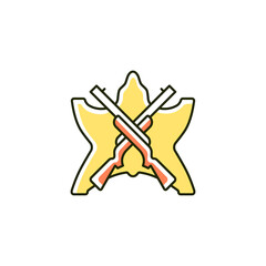 Hunting trophy RGB color icon. Pursue and kill wild animals with big antlers and horns. Big game animals taxidermy. Trophy room. Isolated vector illustration. Simple filled line drawing