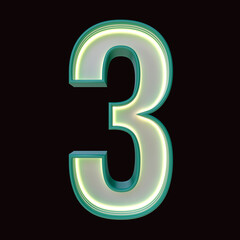 Number 3, Alphabet. Retro 3d number isolated on a black background with Clipping Path. 3d illustration.