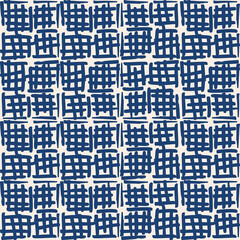 Indigo tie dye shibori vector seamless pattern. Minimalist geometric oriental  tile repeat in navy blue and off white. Organic texture. Japanese traditional print.