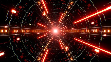 Glowing Laser Beam Red Space Tunnel