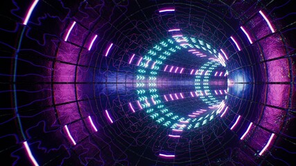 Neon Light and Graffiti Art Tile Tunnels Video Jockey Concept 3D Rendering