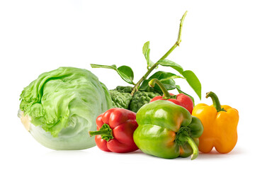 Vegetable mix for cooking food in kitchen on white background.