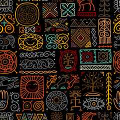 Ethnic handmade ornament, Folk Nordic Symbols. Seamless pattern for your design
