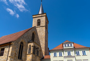 Fototapeta premium Ägidienkirche (St Giles' Church), at Wenigenmarkt Square, Erfurt, the capital and largest city in Thuringia, central Germany. Its old town is one of the best preserved medieval city centres in Germany