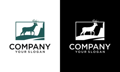 Gordijnen creative deer and mountain logo - vector illustration on a white and black background © joss