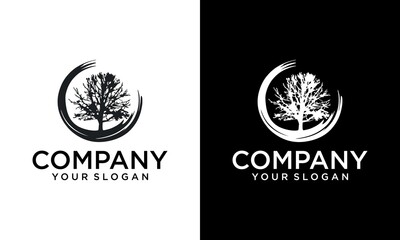 Abstract tree half leave and dry branch, spring autumn hand drawn vector illustration design