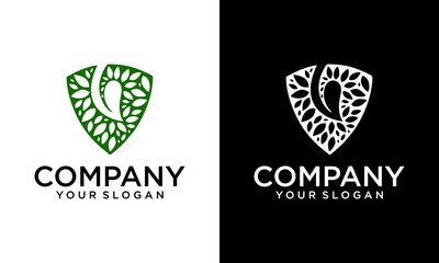 Shield and leaf logo design template, nature protection symbol, eco protect icon - Vector