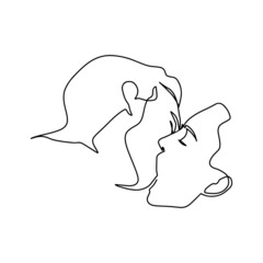 Continuous line of men and women show their love, kiss Valentine's Day Love Thailand vector illustration, hand-drawn lines, simple wedding couples.