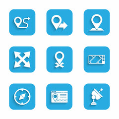 Set Location, Infographic of city map navigation, Radar, Gps device with, Compass, Road traffic sign, and Route location icon. Vector