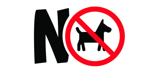 Cartoon no dog area icon. Flat vector no dogs pictogram. Black silhouette of a dog. 