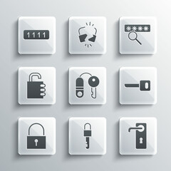 Set Locked key, Door handle, Key, House with, Safe combination lock, Password protection and icon. Vector